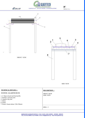 Glazetech CR waterproof shading pergola system of steel or inox technical details 2