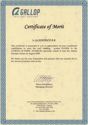 Olympic Stadium (OAKA) Athens 2004 Gallop Glazetech certificate of merit 